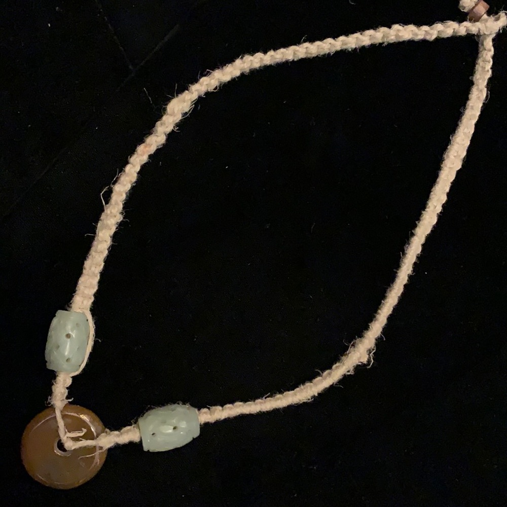 💚Handmade Hemp Jadeite Aventurine  and Jasper stone pendant necklace💚